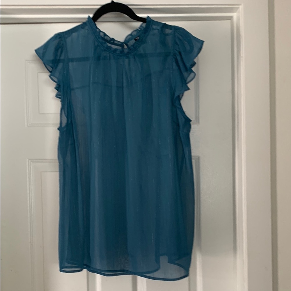 Torrid Blue Flutter Sleeve Sheer Ruffled Blouse